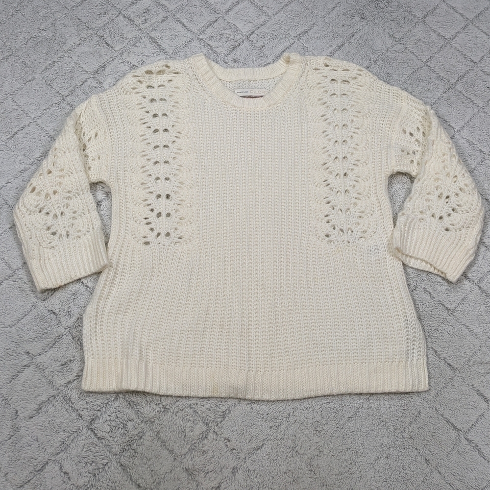 Anthropologie Pilcro Sweater Women's M White Devenne Pointelle Knitted Pullover